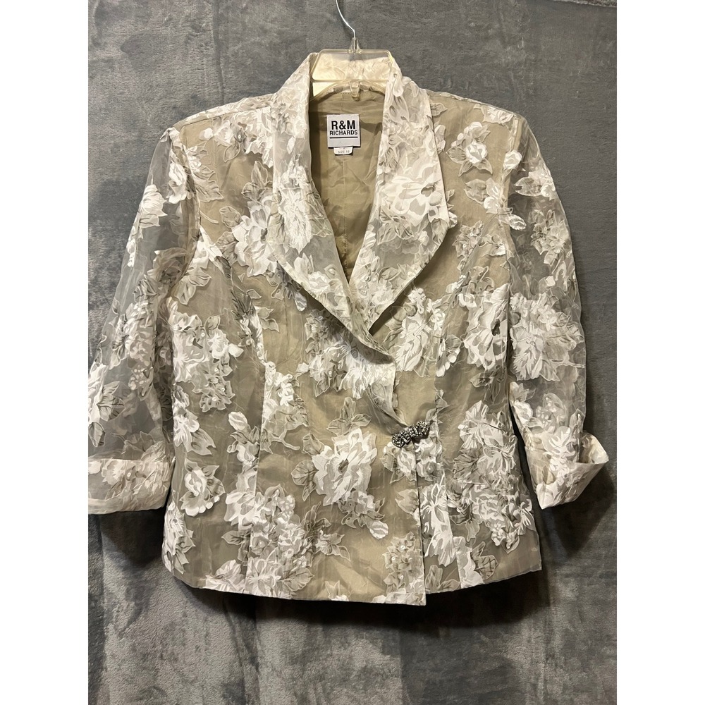 R & M Richards Sz 16 Floral Blazer Jacket Rhinestone Button Occasion Elegant